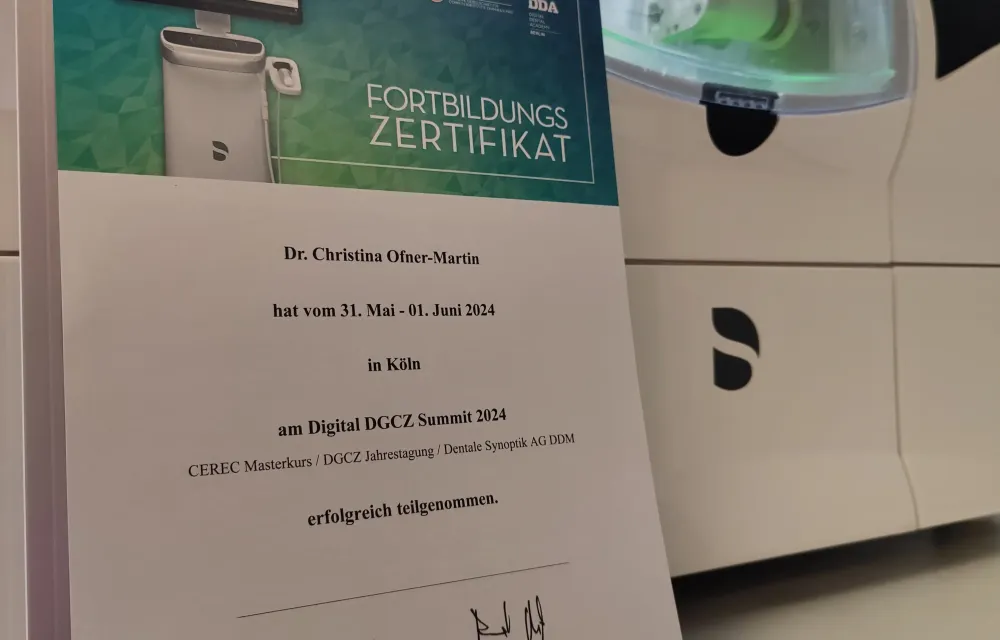 Zertifikat Masterkurs Cerec - Dr. Ofner Martin